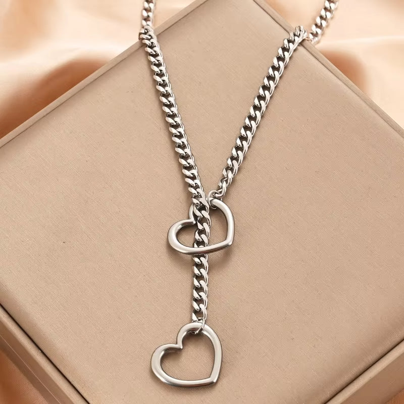 Women's Adjustable Heart O-Ring Cuban Long Necklace with Key