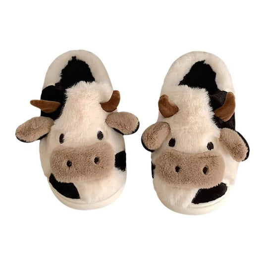 Adorable Cartoon Cow Slippers for Women - Cozy Fuzzy Home Slides for Winter & Autumn